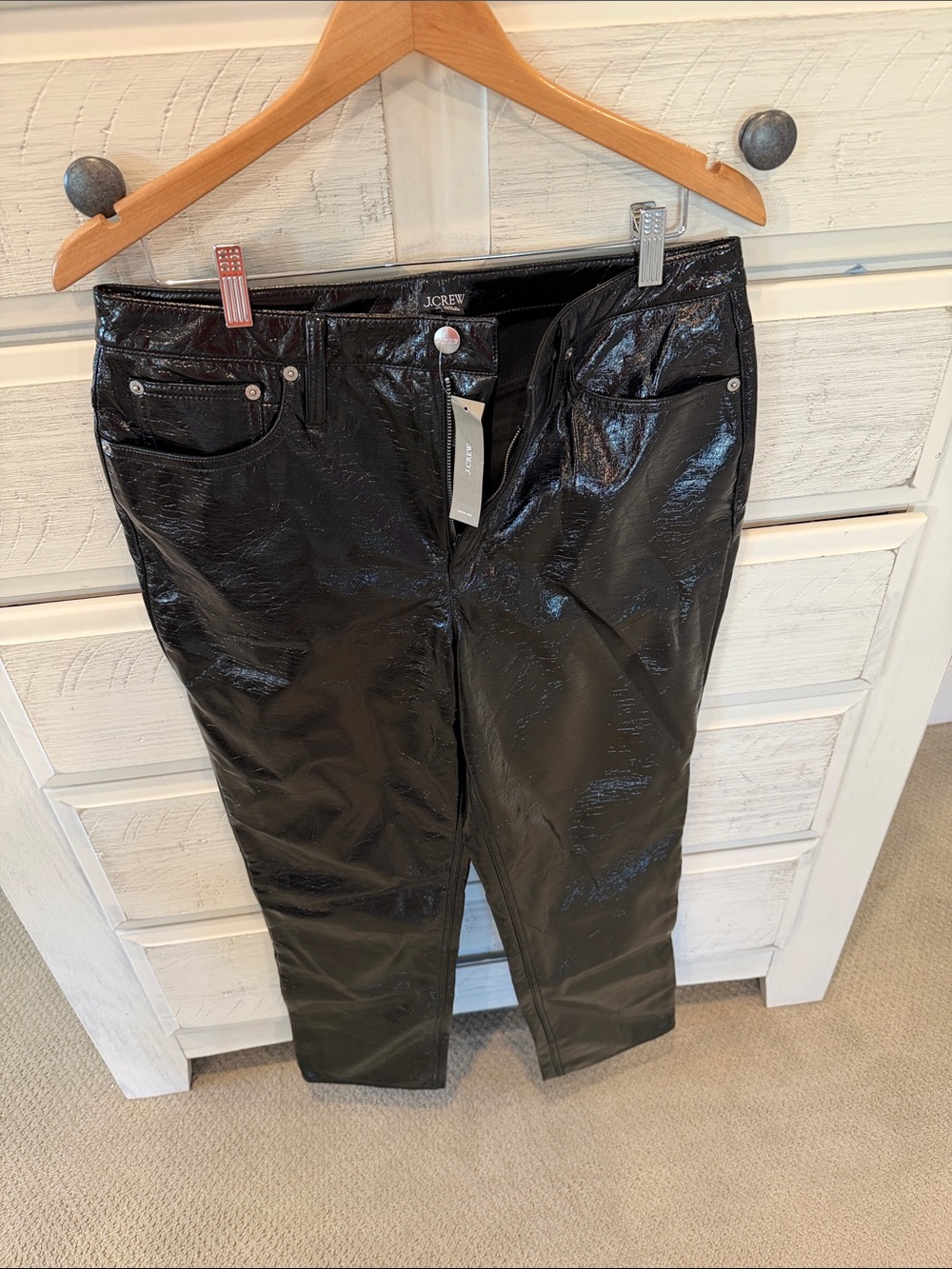 J. Crew Glossy Black Cropped Coated Pants